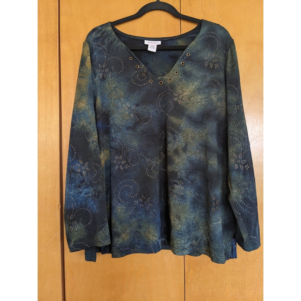Avenue Stretch Fairy Grunge Abstract Floral Shimmer Top VNeck Studded Plus 18/20